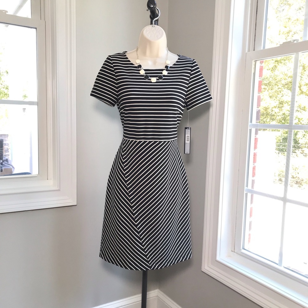 Tahari Black & Ivory Striped Sheath Dress - Women’s 4 NEW